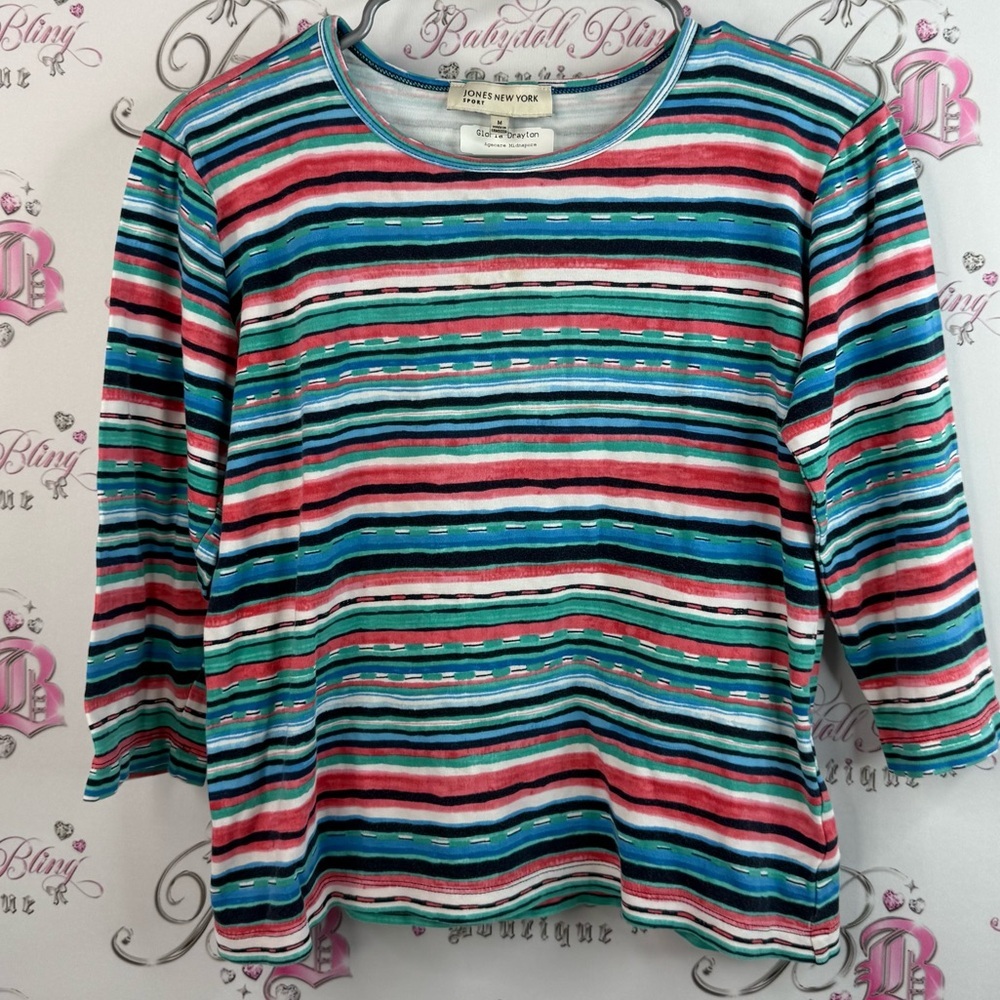 Jones New York Sport shirt, stripes, nautical, red white Pastel Striped Top